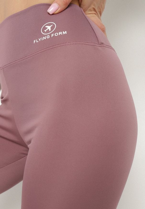 Born2be - Fioletowe Legginsy z Wysokim Stanem i Gumką w Pasie Bloelia. Stan: podwyższony. Kolor: fioletowy. Wzór: gładki