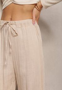 Renee - Beżowe Proste Spodnie Bawełniane z Gumką w Pasie Xisela. Kolor: beżowy. Materiał: bawełna. Styl: elegancki #7