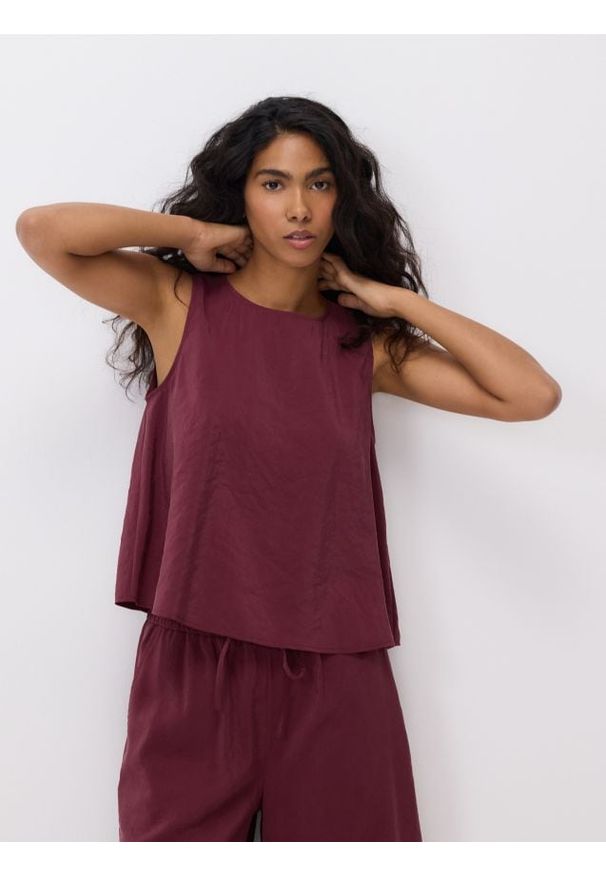 Reserved - Bluzka z modalem - bordowy. Kolor: czerwony. Materiał: tkanina
