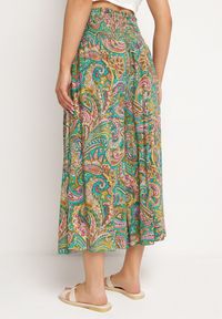 Born2be - Zielone Bawełniane Spodnie Kuloty z Wzorem Paisley Tarrisa. Okazja: na co dzień. Kolor: zielony. Materiał: bawełna. Wzór: paisley. Styl: casual, elegancki