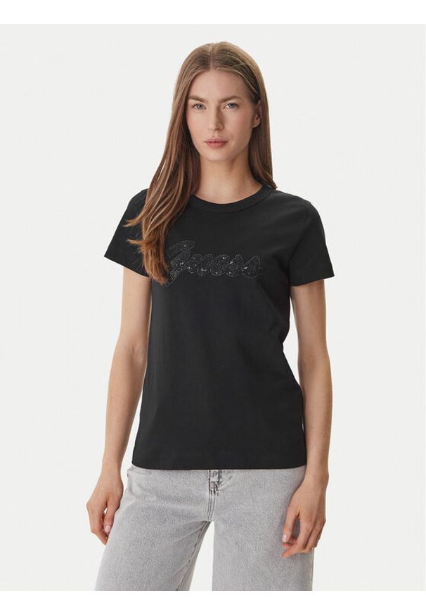 Guess T-Shirt W6GI08 K3023 Czarny Regular Fit. Kolor: czarny. Materiał: bawełna