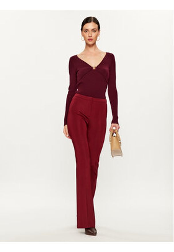 Pinko Sweter Giraffa 101846 A15S Bordowy Regular Fit. Kolor: czerwony. Materiał: wełna