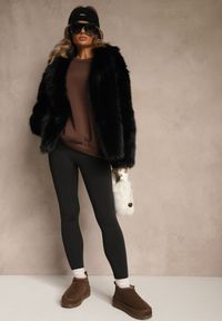 Renee - Czarne Legginsy High Waist Ozdobione Przeszyciem Belanessa. Okazja: na co dzień. Stan: podwyższony. Kolor: czarny. Wzór: aplikacja. Styl: casual