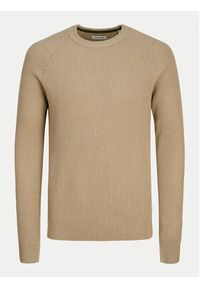 Jack & Jones - Jack&Jones Sweter Pannel 12258471 Beżowy Regular Fit. Kolor: beżowy. Materiał: syntetyk