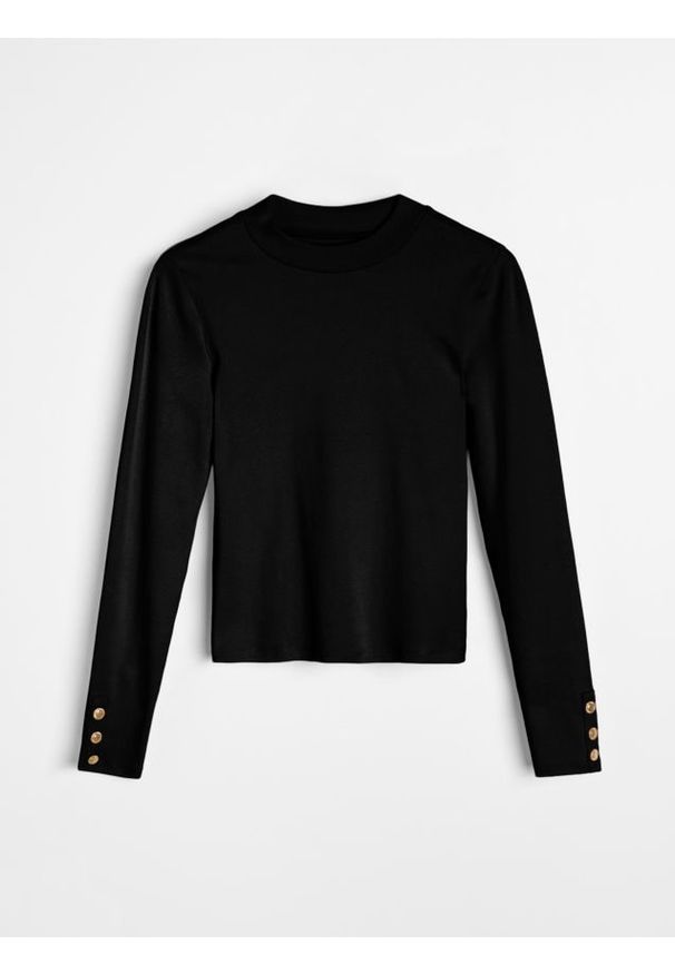 Sinsay - Bawełniana bluzka z ozdobnymi guzikami - czarny. Kolor: czarny. Materiał: bawełna