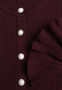 Born2be - Bordowy Elegancki Kardigan z Wiskozy z Falbankami i Guzikami z Cyrkoniami Orsea. Okazja: na co dzień. Typ kołnierza: kołnierz z falbankami. Kolor: czerwony. Materiał: wiskoza. Wzór: aplikacja. Styl: elegancki #6