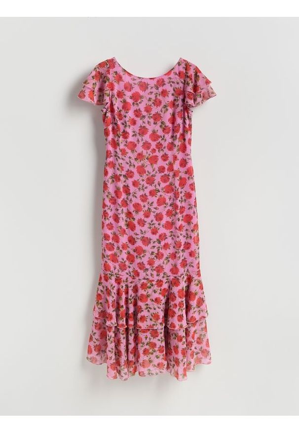 Reserved - Sukienka maxi z falbanami - wielobarwny. Materiał: tkanina. Typ sukienki: proste. Długość: maxi