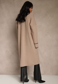 Renee - Beżowy Niezapinany Kardigan o Długim Kroju z Lamówką Venisse. Okazja: na co dzień. Kolor: beżowy. Materiał: jeans. Długość: długie. Styl: casual, klasyczny #5