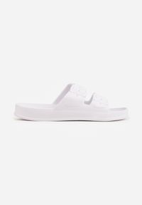 Born2be - Białe Klapki z Dwoma Paskami i Klamrami Alexie. Okazja: na co dzień. Kolor: biały. Materiał: len, jeans. Wzór: paski. Sezon: lato. Styl: wakacyjny, casual, klasyczny #8