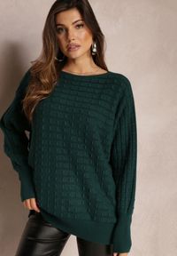 Renee - Ciemnozielony Dzianinowy Sweter z Rękawami typu Nietoperz Cascapia. Kolor: zielony. Materiał: dzianina. Styl: klasyczny