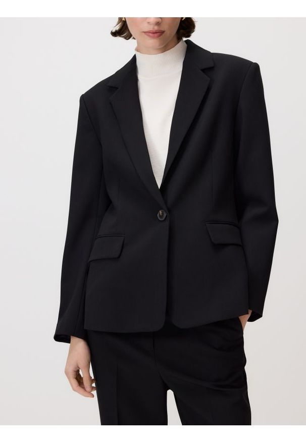 Reserved - Jednorzędowa marynarka - czarny. Kolor: czarny. Materiał: wiskoza, tkanina