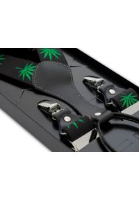 Modini - Czarne szelki męskie w liście konopii SZ145. Kolor: czarny. Materiał: skóra, guma #1