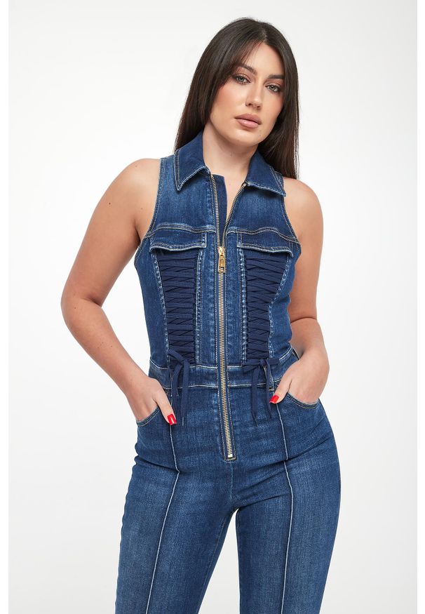 Elisabetta Franchi - Kombinezon damski jeansowy ELISABETTA FRANCHI. Materiał: jeans