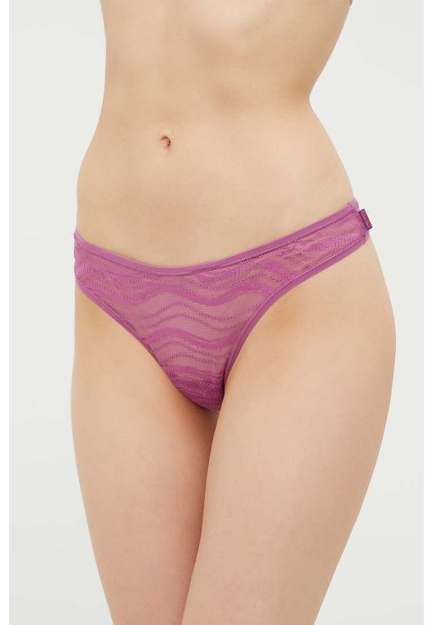 Calvin Klein Underwear stringi kolor fioletowy transparentne. Kolor: fioletowy. Materiał: materiał