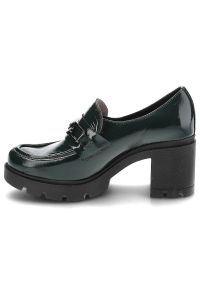 Zielone Półbuty Lemar Wygodne Skórzane Buty. Okazja: na co dzień. Kolor: zielony. Materiał: skóra. Wzór: aplikacja. Obcas: na obcasie. Styl: casual, elegancki. Wysokość obcasa: średni #5