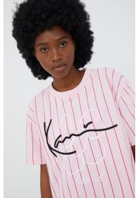 Karl Kani t-shirt bawełniany kolor różowy. Kolor: różowy. Materiał: bawełna. Długość rękawa: krótki rękaw. Długość: krótkie. Wzór: nadruk #5