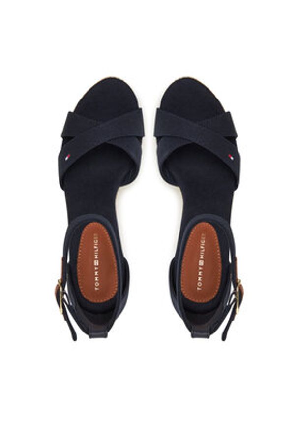 TOMMY HILFIGER - Tommy Hilfiger Sandały Flag High Wedge Espad Crisscross FW0FW08661 Granatowy. Kolor: niebieski. Materiał: materiał