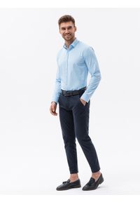 Ombre Clothing - Koszula męska z długim rękawem w drobny wzór REGULAR FIT - błękitna V4 K629 - XL. Kolor: niebieski. Materiał: bawełna, poliester, elastan. Długość rękawa: długi rękaw. Długość: długie. Wzór: nadruk #4