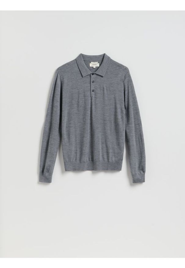 Reserved - Wełniany sweter polo - ciemnoszary. Typ kołnierza: polo. Kolor: szary. Materiał: wełna
