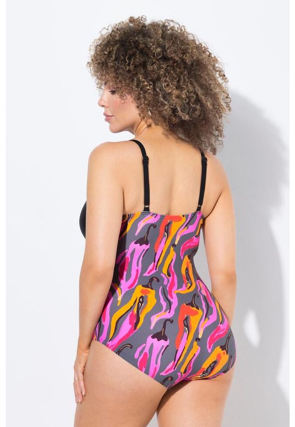 ULLA POPKEN - Damski Strój kąpielowy chilli ozdobny pierścień miękkie miseczki z recyklingu. Kolekcja: plus size. Kolor: szary. Materiał: poliamid, materiał, elastan