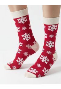 His Story - Tematyczne Skarpetki Bawełniane - Świąteczne w Płatki Śniegu. Kolor: czerwony. Materiał: elastan, bawełna, poliamid #2