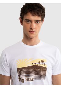Big-Star - Koszulka męska bawełniana z dużym nadrukiem biała Alexander 101. Okazja: na spacer, na plażę. Kolor: biały. Materiał: bawełna. Wzór: nadruk. Sezon: lato. Styl: retro, klasyczny, wakacyjny #4