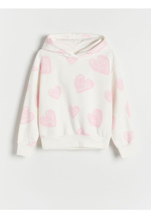 Reserved - Bluza w serca - złamana biel. Materiał: bawełna, dzianina