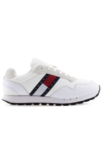 Buty Tommy Jeans Retro Runner EM0EM01081-YBR - białe. Okazja: na co dzień. Zapięcie: sznurówki. Kolor: biały. Materiał: materiał, skóra, poliester. Szerokość cholewki: normalna. Wzór: aplikacja