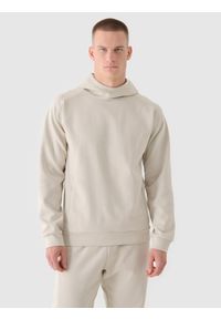4f - 4F Bluza dresowa nierozpinana z kapturem męska - beżowa XXL. Okazja: na co dzień. Typ kołnierza: kaptur. Kolor: beżowy. Materiał: dresówka. Wzór: gładki, ze splotem. Styl: casual, sportowy. Sport: fitness #1