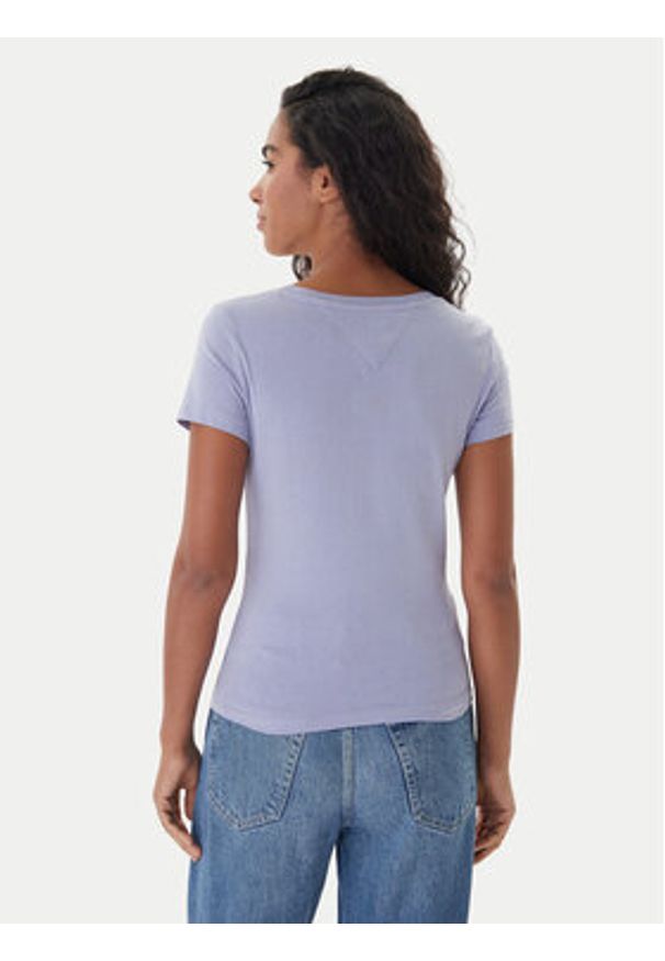 Tommy Jeans T-Shirt DW0DW20458 Niebieski Slim Fit. Kolor: niebieski. Materiał: bawełna
