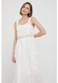 Pepe Jeans sukienka LOYCE kolor biały maxi rozkloszowana. Kolor: biały. Materiał: tkanina. Długość rękawa: na ramiączkach. Typ sukienki: rozkloszowane. Długość: maxi #5