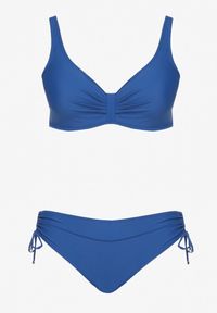 Born2be - Niebieskie Bikini Biustonosz z Marszczeniem i Majtki Figi ze Ściągaczami Sarimine. Kolekcja: plus size. Kolor: niebieski. Materiał: jeans #5