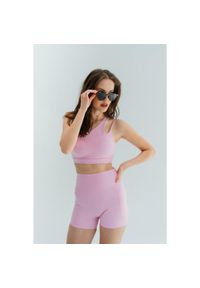 MOONHOLI - Stanik do jogi Moonholi Glam z asymetrycznym ramiączkiem. Kolor: różowy. Sport: joga i pilates