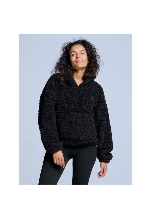 POEDERBAAS - Bluza z kapturem Fluffy - damska - na cztery pory roku - Teddy - czarna. Typ kołnierza: kaptur. Kolor: czarny. Materiał: poliester. Sezon: zima. Sport: narciarstwo