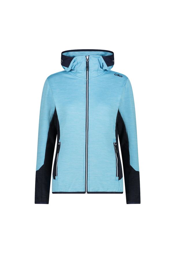 Kurtka polarowa damska z kapturem CMP. Typ kołnierza: kaptur. Kolor: niebieski. Materiał: polar. Styl: sportowy. Sport: turystyka piesza