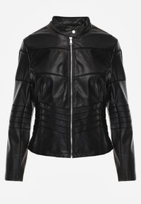 Renee - Czarna Kurtka Ramoneska z Geometrycznymi Przeszyciami Besilda. Okazja: na co dzień. Kolor: czarny. Materiał: poliester, jeans. Wzór: geometria. Styl: casual, klasyczny #6