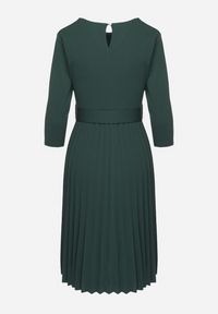 Born2be - Ciemnozielona Rozkloszowana Sukienka z Plisami i Paskiem z Klamrą Lennoria. Okazja: na spotkanie biznesowe, do pracy. Kolor: zielony. Typ sukienki: rozkloszowane. Styl: elegancki, biznesowy #5