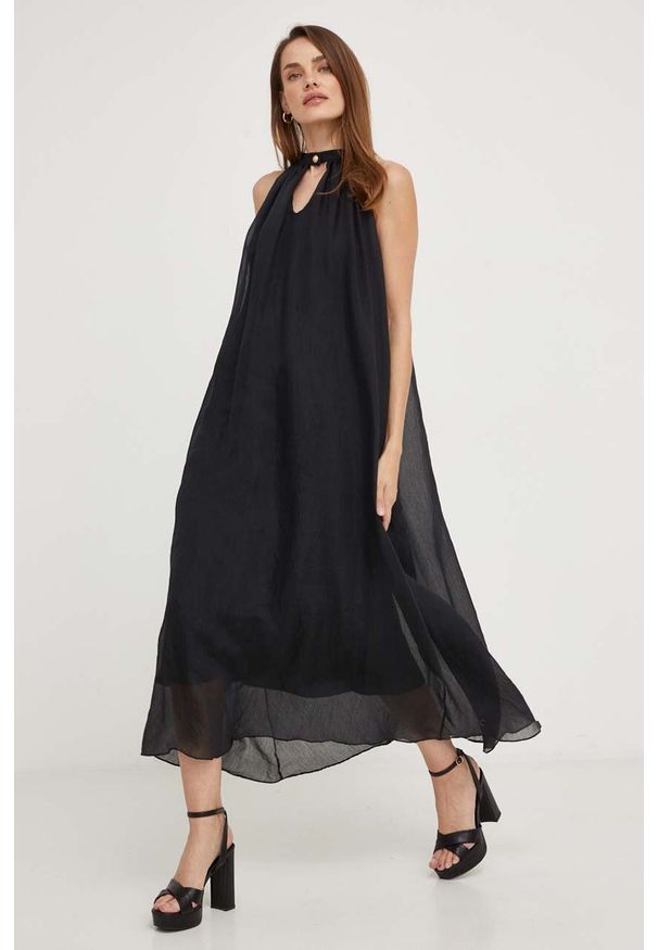 Answear Lab sukienka kolor czarny maxi prosta. Okazja: na co dzień. Kolor: czarny. Materiał: tkanina. Typ sukienki: proste. Styl: wakacyjny. Długość: maxi