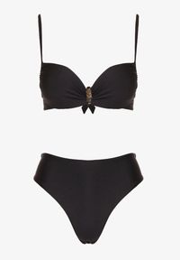 Renee - Czarne Bikini Majtki Figi i Biustonosz z Metaliczną Ozdobą Kinalenna. Kolor: czarny. Wzór: aplikacja #5
