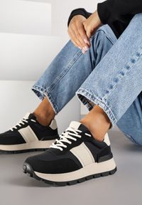 Born2be - Czarno-Beżowe Sneakersy na Grubej Podeszwie Ellitte. Okazja: na co dzień. Kolor: czarny. Materiał: jeans #3
