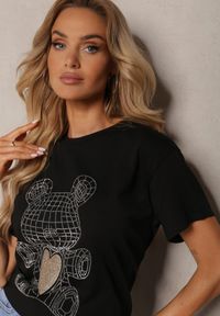 Renee - Czarny Casualowy Bawełniany T-shirt z Nadrukiem z Przodu Risamae. Okazja: na co dzień. Kolor: czarny. Materiał: bawełna. Wzór: nadruk. Styl: casual #2