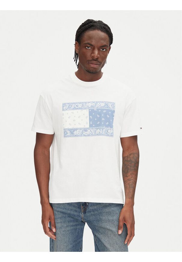 Tommy Jeans T-Shirt Paisley Flag DM0DM20810 Écru Relaxed Fit. Materiał: bawełna. Wzór: paisley