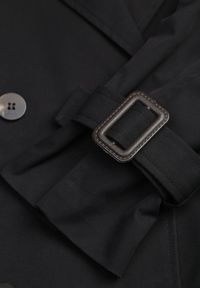 Renee - Czarny Dwurzędowy Płaszcz Trencz z Paskiem Ninnolia. Okazja: na spacer, do pracy. Kolor: czarny. Materiał: jeans. Wzór: aplikacja. Styl: elegancki, klasyczny #6