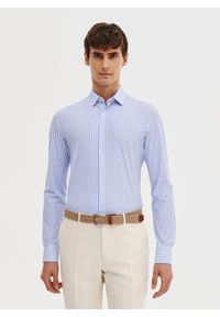 Pako Lorente - PAKO LORENTE - Dzianinowa koszula męska w prążek. Materiał: dzianina. Długość rękawa: długi rękaw. Długość: długie. Wzór: prążki. Sezon: wiosna #1