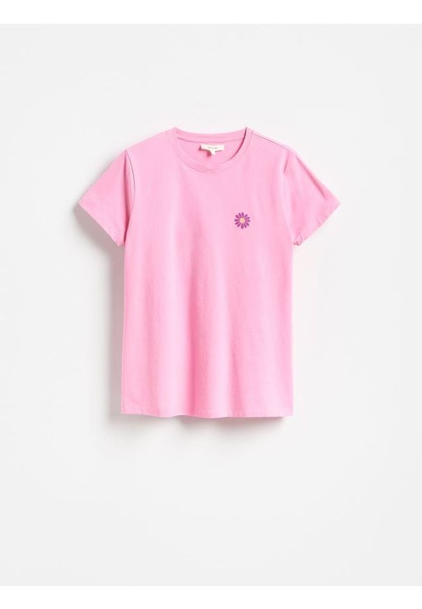 Reserved - T-shirt z nadrukiem na plecach - różowy. Kolor: różowy. Materiał: bawełna, dzianina. Wzór: nadruk