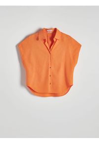 Reserved - Koszula z lnem - pomarańczowy. Kolor: pomarańczowy. Materiał: len