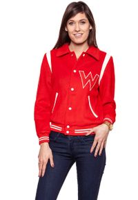 Wrangler - DAMSKA KURTKA PRZEJŚCIOWA WRANGLER BOMBER JACKET SALSA RED W4130VUWN. Materiał: skóra ekologiczna. Wzór: aplikacja. Sezon: lato #7