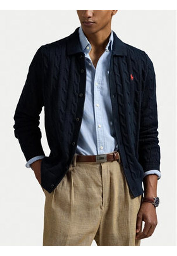 Polo Ralph Lauren Kardigan 710979114002 Granatowy Regular Fit. Typ kołnierza: polo. Kolor: niebieski. Materiał: bawełna