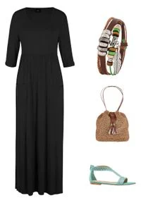 Długa sukienka ze stretchem z okrągłym dekoltem bonprix czarny. Kolor: czarny. Materiał: wiskoza. Długość: maxi #2
