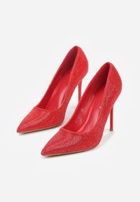Renee - Czerwone Eleganckie Szpilki Ozdobione Cyrkoniami Anwedasa. Kolor: czerwony. Materiał: jeans. Wzór: aplikacja. Obcas: na szpilce. Styl: elegancki #6